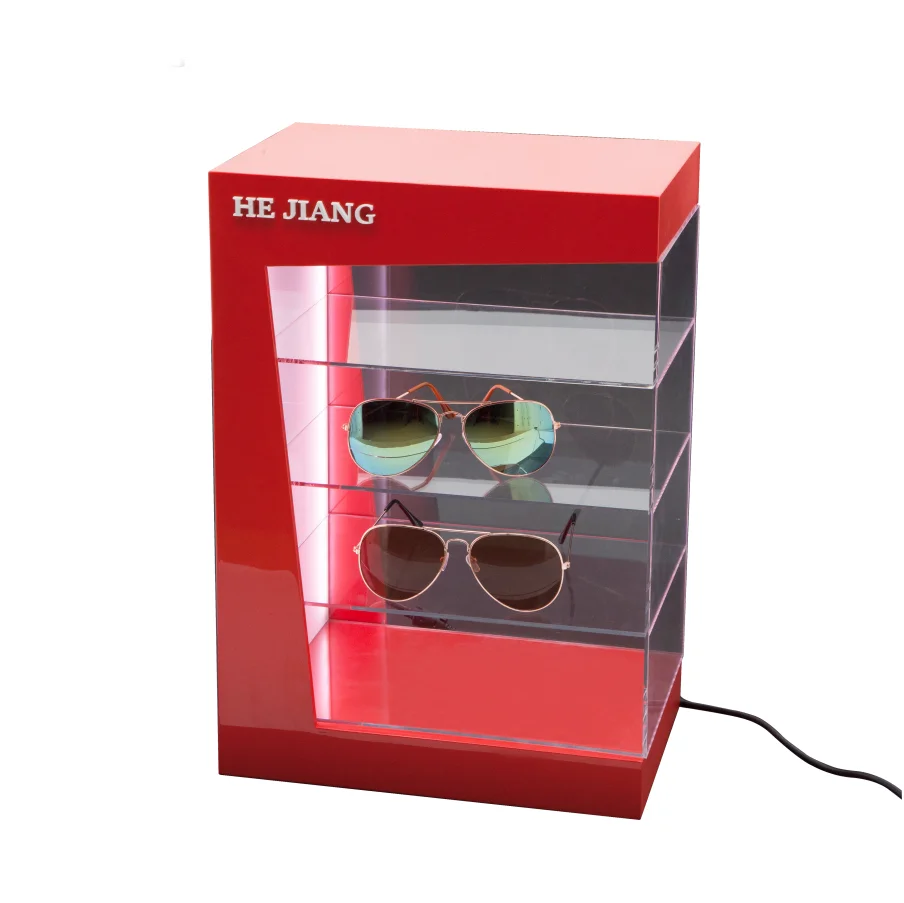 Подгонянный логотип очки сумка футляр для очков Солнцезащитные очки Акриловый оптический дисплей лоток со светодиодной подсветкой