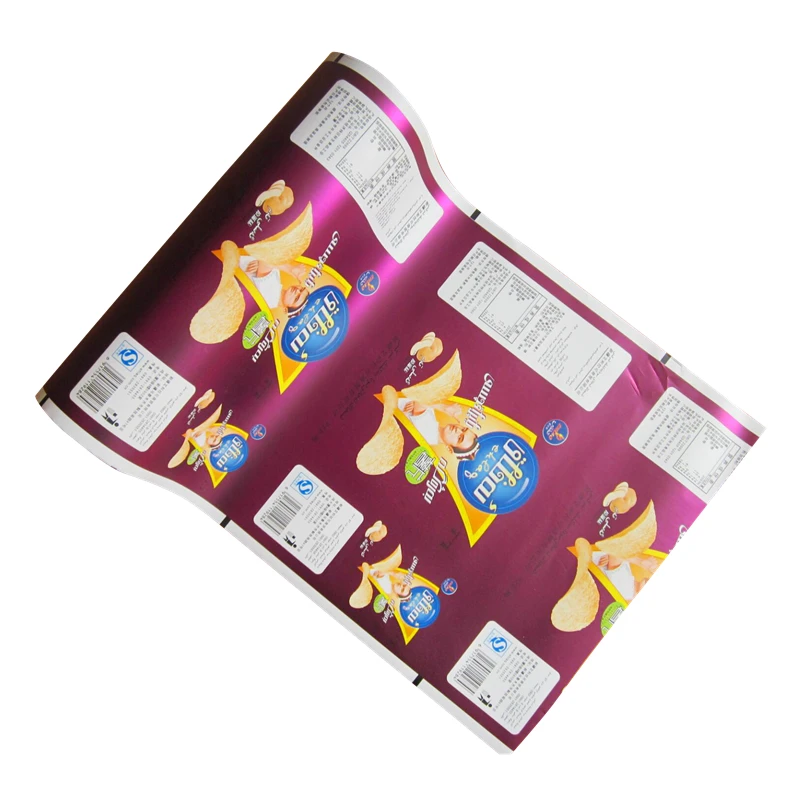 Custom printed food grade aluminum foil laminated plastic film roll for chips,cookies