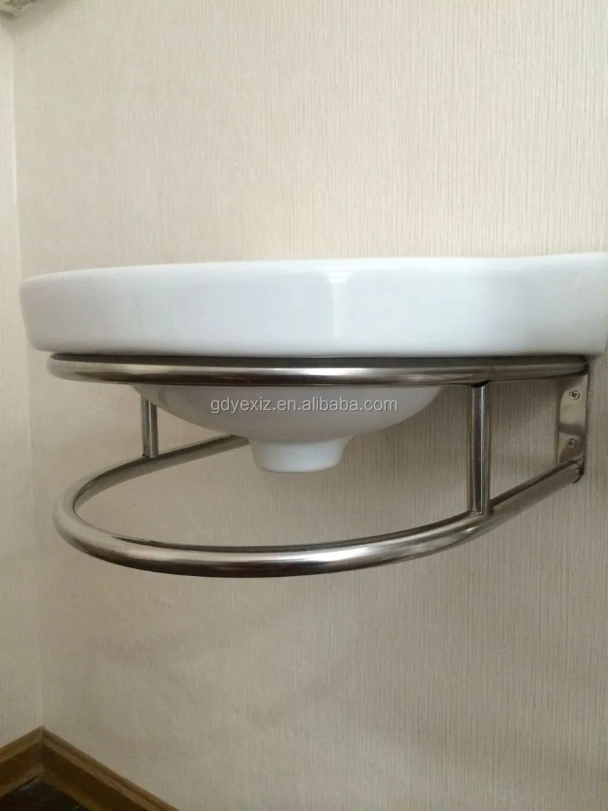 
D306 washroom vanity hand wash basin with stainless steel shelf 