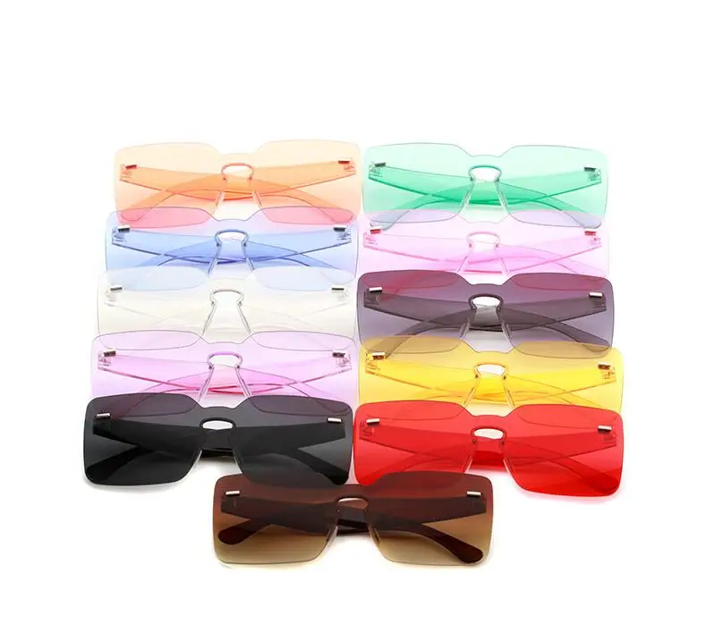 Queena Colorful Bold Oversize One Piece Mono Block Full Shield Rimless Color Sunglasses