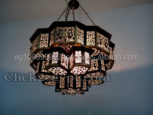 B209 Three Tiers Brass Moroccan Flush Ceiling Fixture / Pendant Star Chandelier