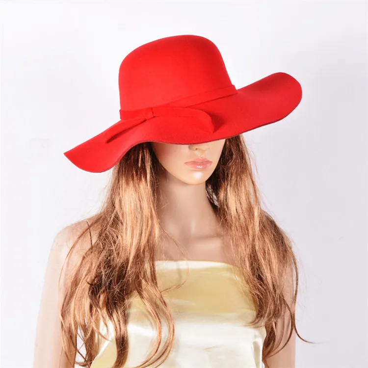 Hot Sale UniqueWoman's Felt Solid Colour Winter Warm Fashionable Lady Hat Wide Brim Hat