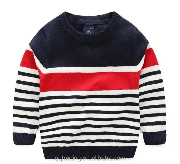2017 New style round neck pullover fall winter knitting patterns children stripes cotton sweater designs for kids