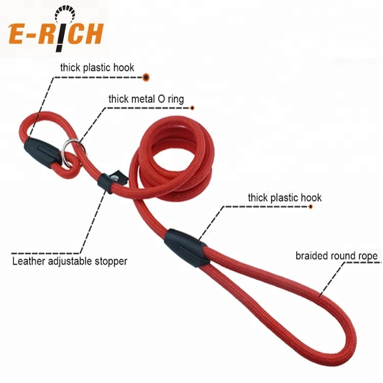 Factory Price Rope Dog Leash and Collar with Leather Stopper
