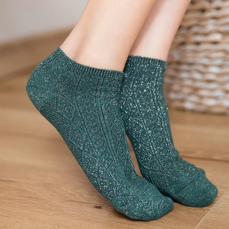
Glitter Women Fashionable Gold Silk Colorful Casual Shining Socks 