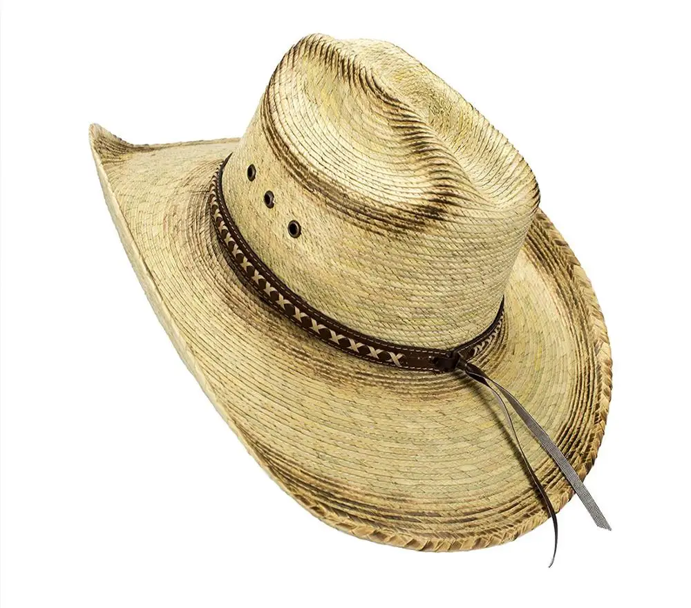 Custom Large Mexican Palm Leaf Cowboy Hat, Sombreros Vaqueros de Palma de Hombre, Flex Fit (Burnt Stain)