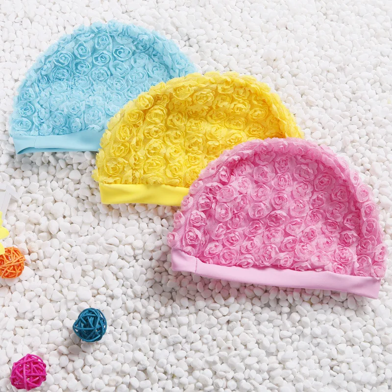 Разрезанная маленькая Цветочная шапочка для плавания из полиэстера для девочек
