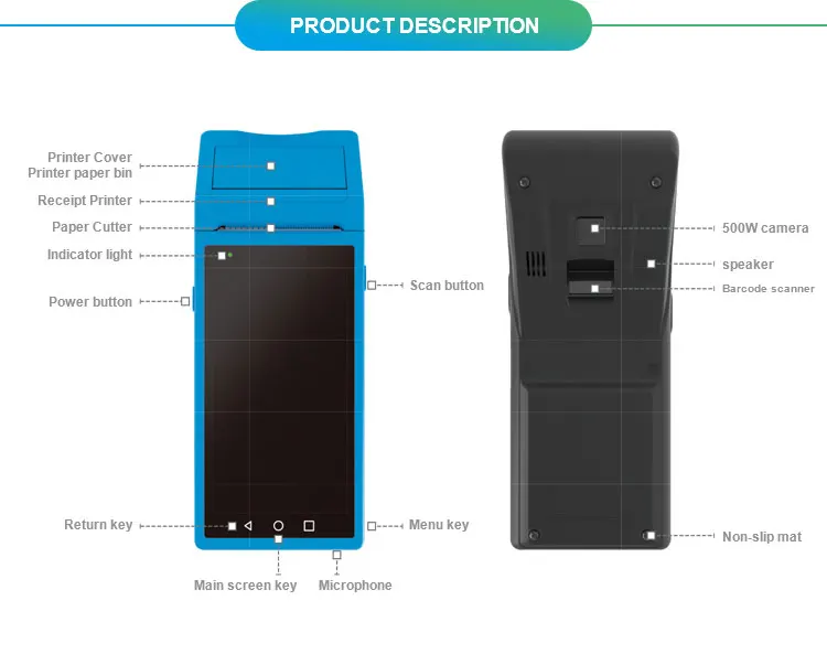 POS терминал PDA термальный принтер Android 8 1 Q1 4G сеть 2G + 16G NFC дополнительная сканировка