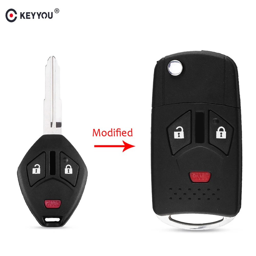 KEYYOU Modified Remote Flip Folding Key Shell Case 3 2+1 Buttons Fob For Mitsubishi Endeavor Lancer 2007-2011 New Right B