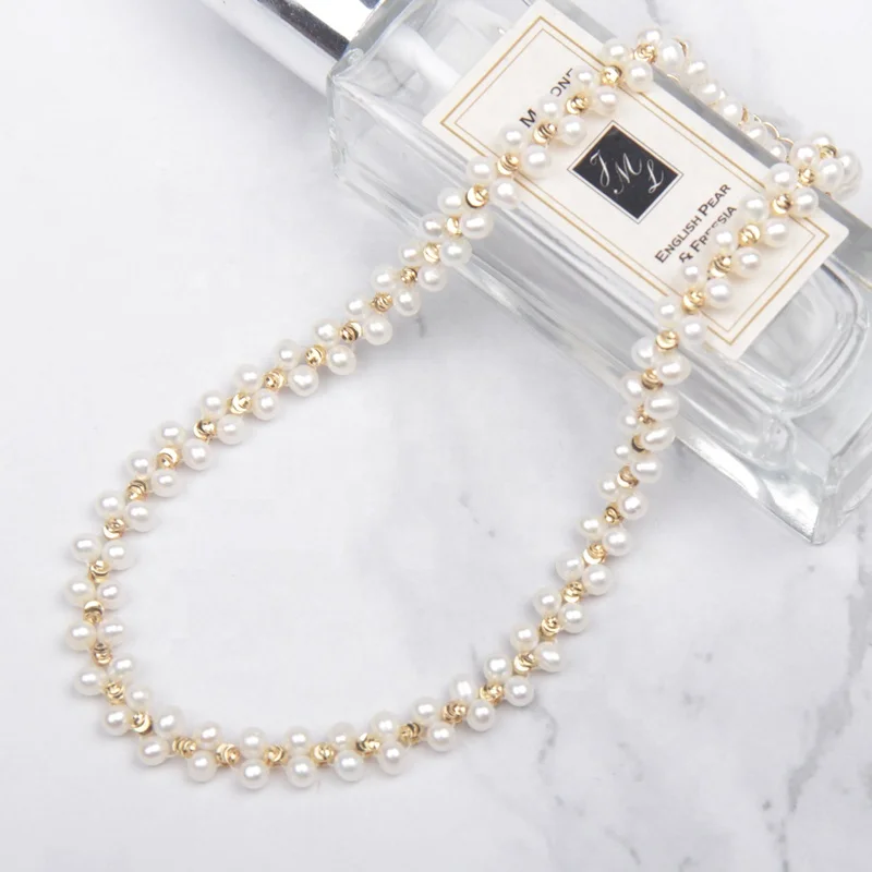 Ожерелье ручной работы 3-4 мм ААА с пресноводным жемчугом