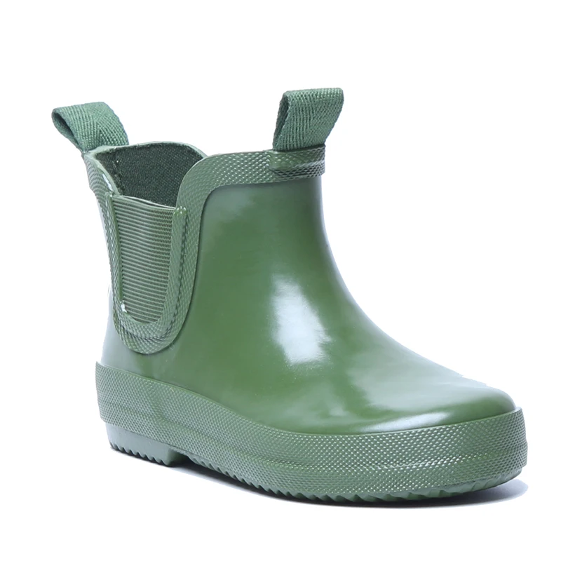 High quality newest design yellow logo kids ankle rain shoes rubber boots for children