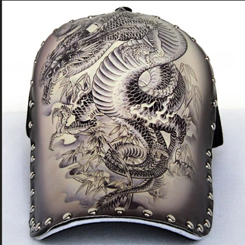 
New style fashion rivet dragon pattern printed baseball hat cap 