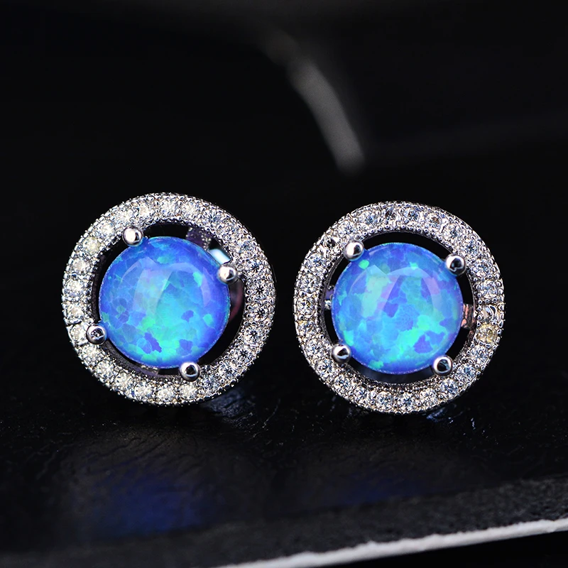 Australian Opal Jewelry S925/Brass Stud Earrings Round Cut Multi Color