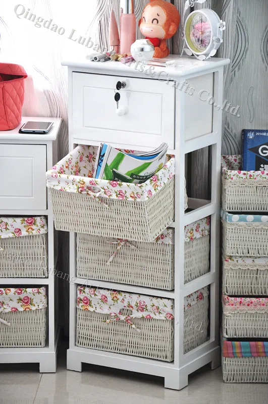 Antique Rattan Furniture Living Room Wood Storage Bathroom Cabinet