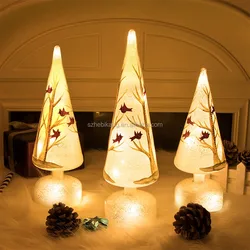 High Quality glass tree with led Fiber Optic topper Cheap small christmas ornaments glass christmas tree ornaments