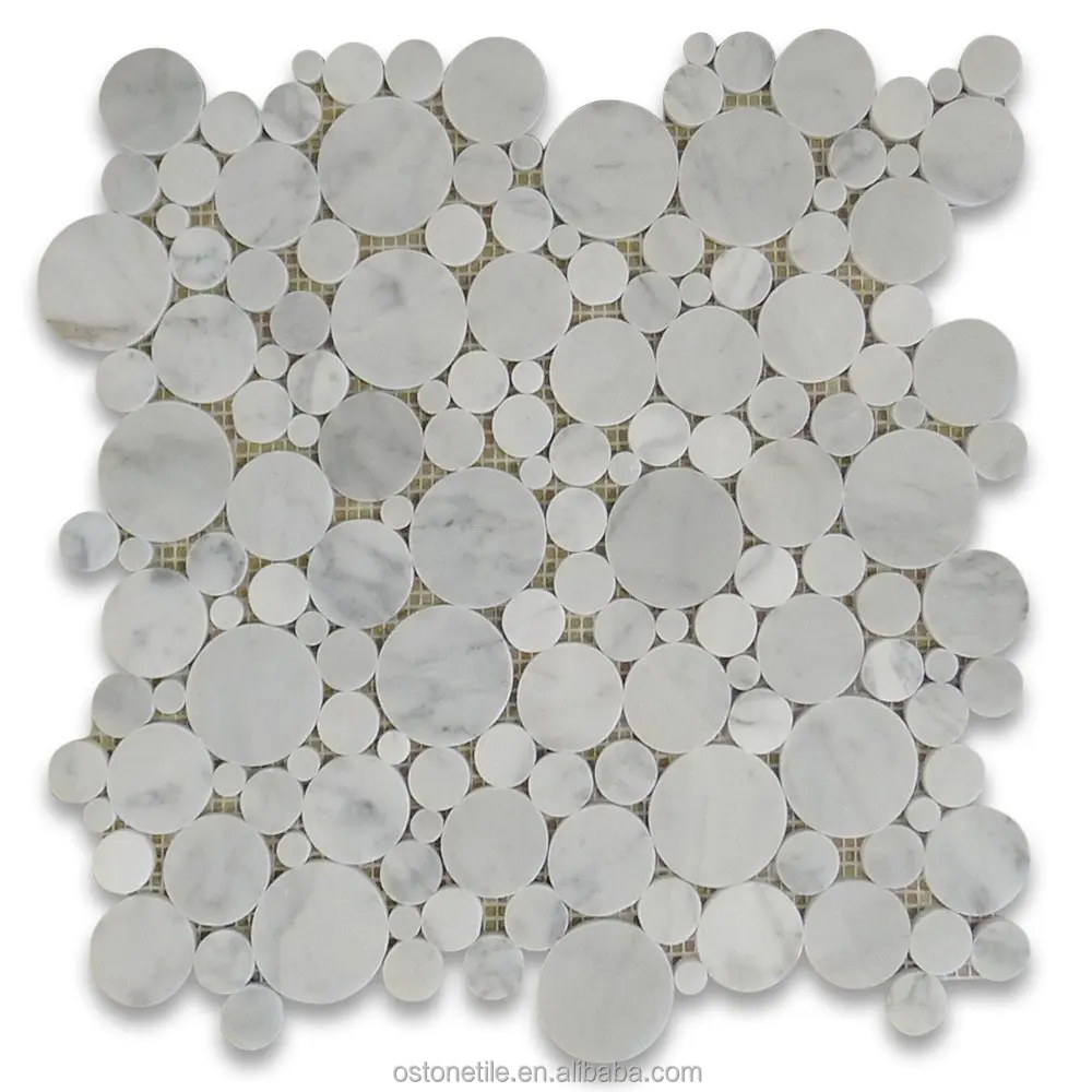 3/4 inch carrara venato honed penny round white marble mosaic tiles