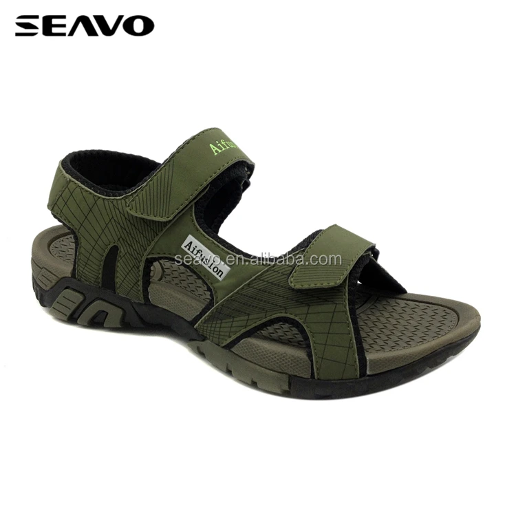 
SEAVO men army green pu upper walking sandals 