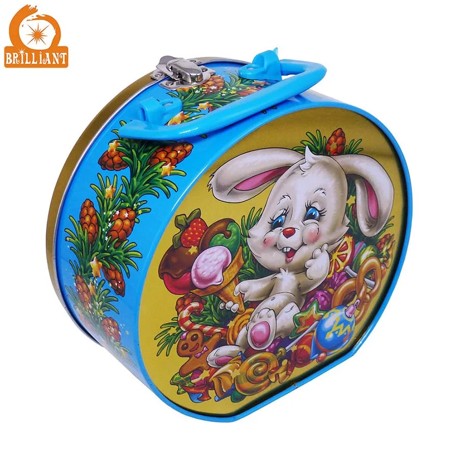 
2018 Hot selling christmas tin box with embossment and handle, custom metal lunch tin can for xmas gift packaging 