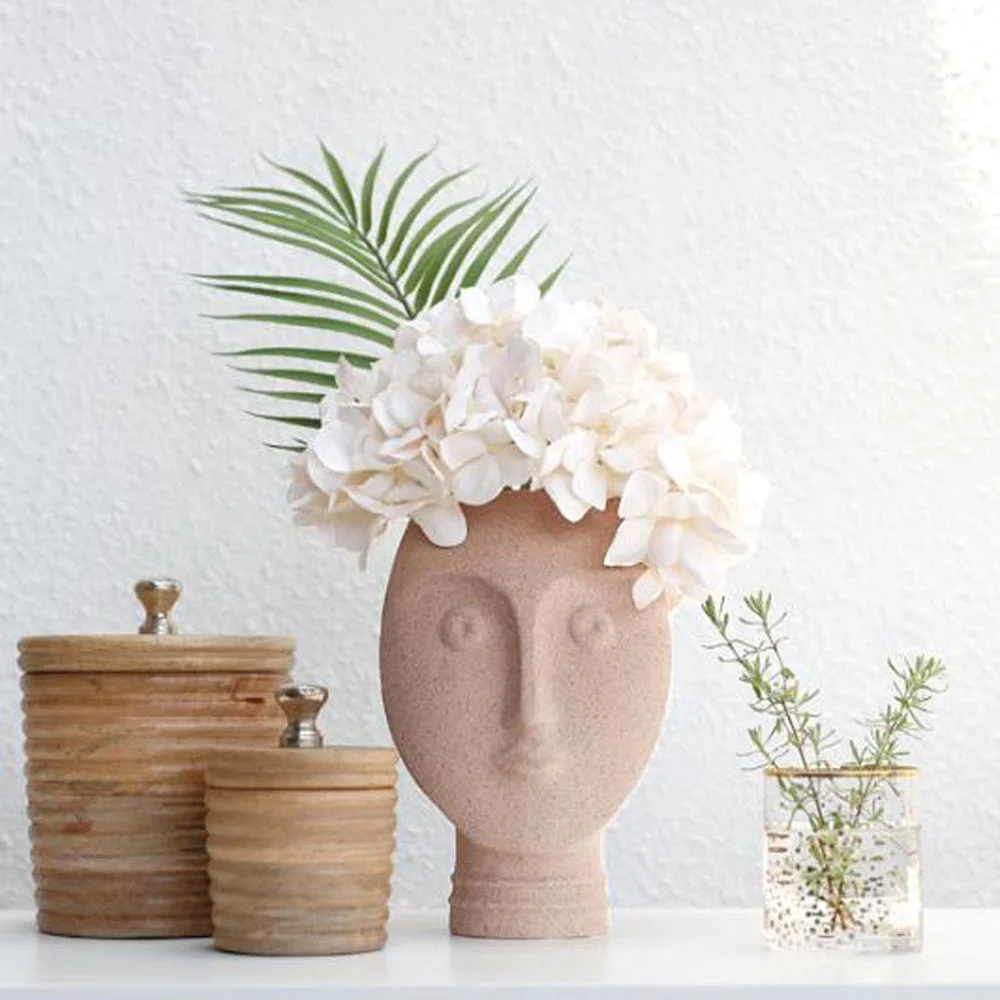 2018 wholesale  concrete face plant pot  cement face flower vase