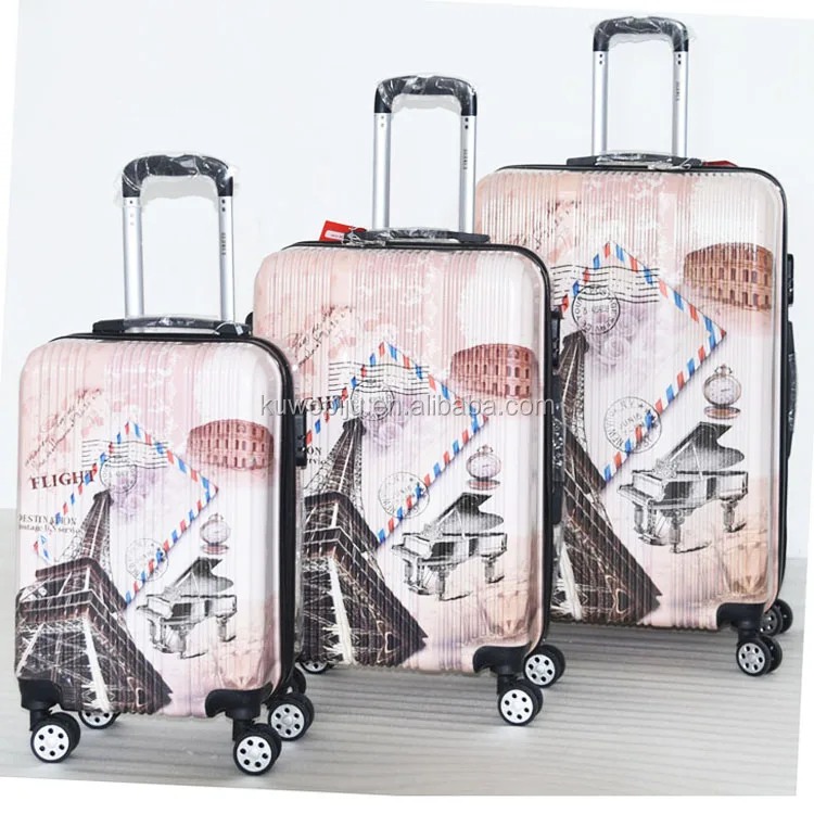 
ABS PC Spinner 4 Wheels Vintage suitcase trolley with butterflies luggage set 