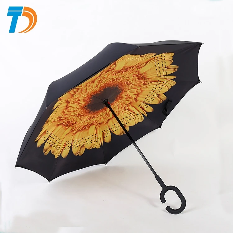 Custom Magic handle full printing inverted umbrella with case