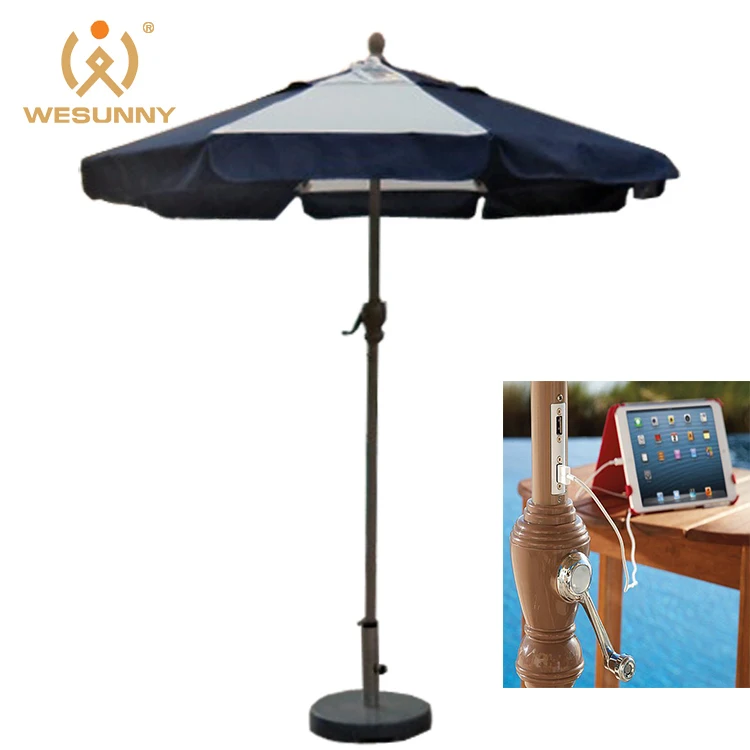 солнечной энергии Поддержка USB садовая мебель Starbucks Складная ветер противостоять пляжный зонт