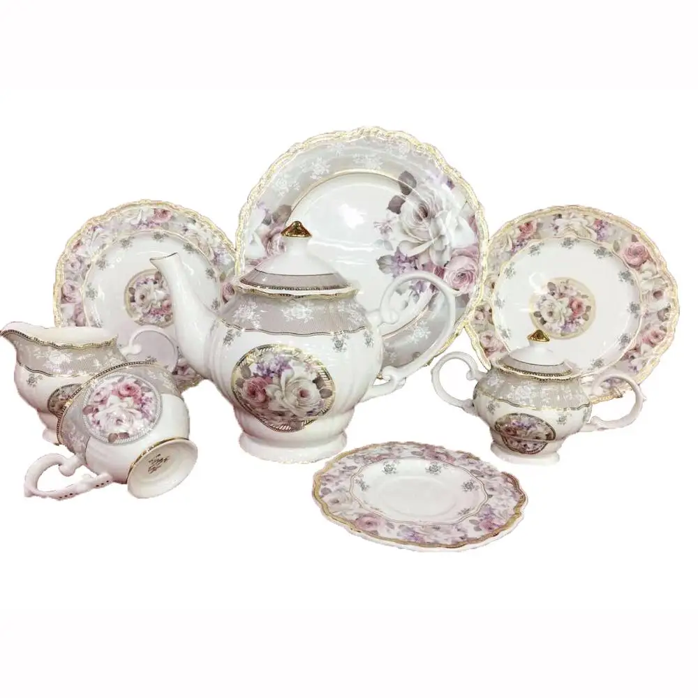 Wholesale Price Custom Design New Bone China Porcelain 24pcs Coffee and Tea Set in Egypt