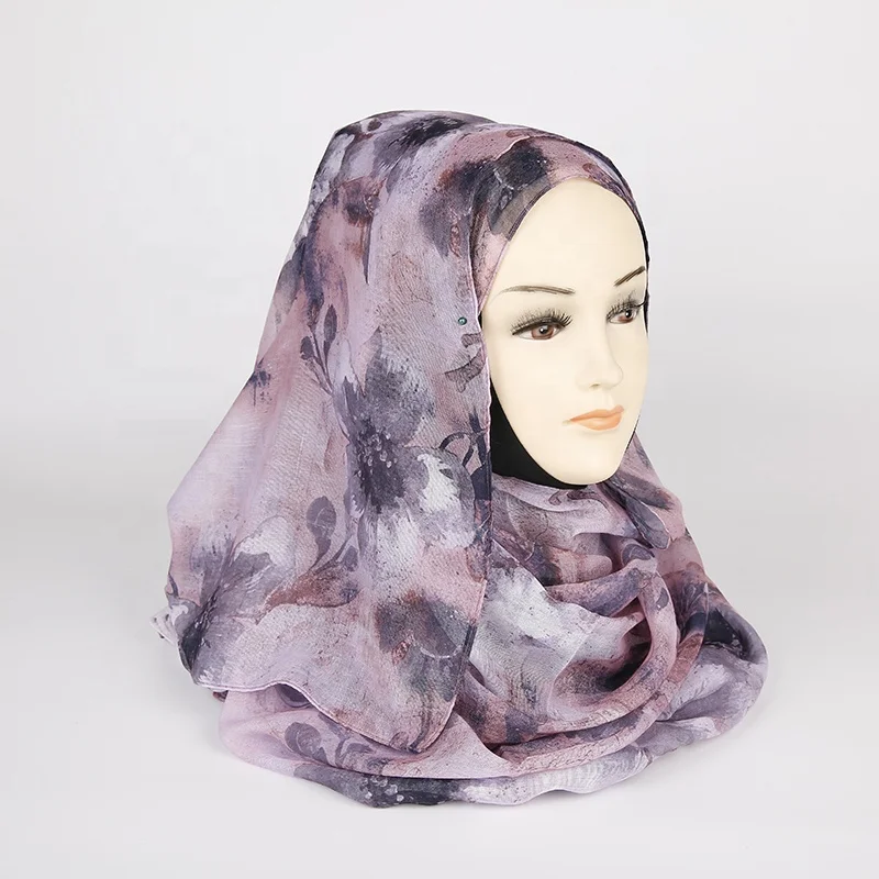 Best Selling Iran Hijab Muslim Flower Printing Polyester Hijab For Malaysia Women