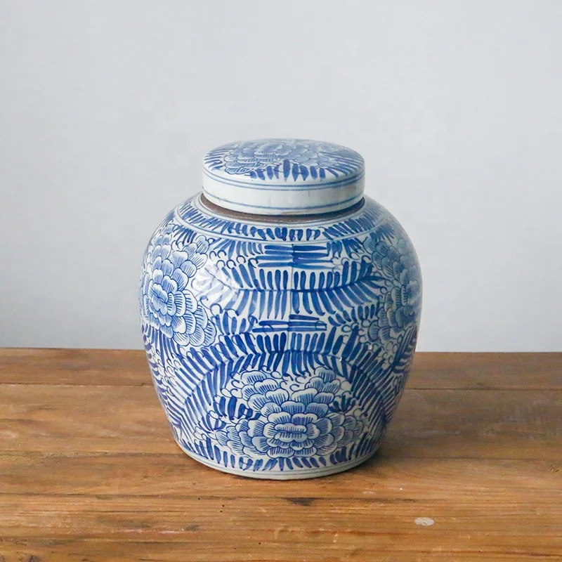 
Jingdezhen blue and white antique peony ceramic jewelry altar for decor 