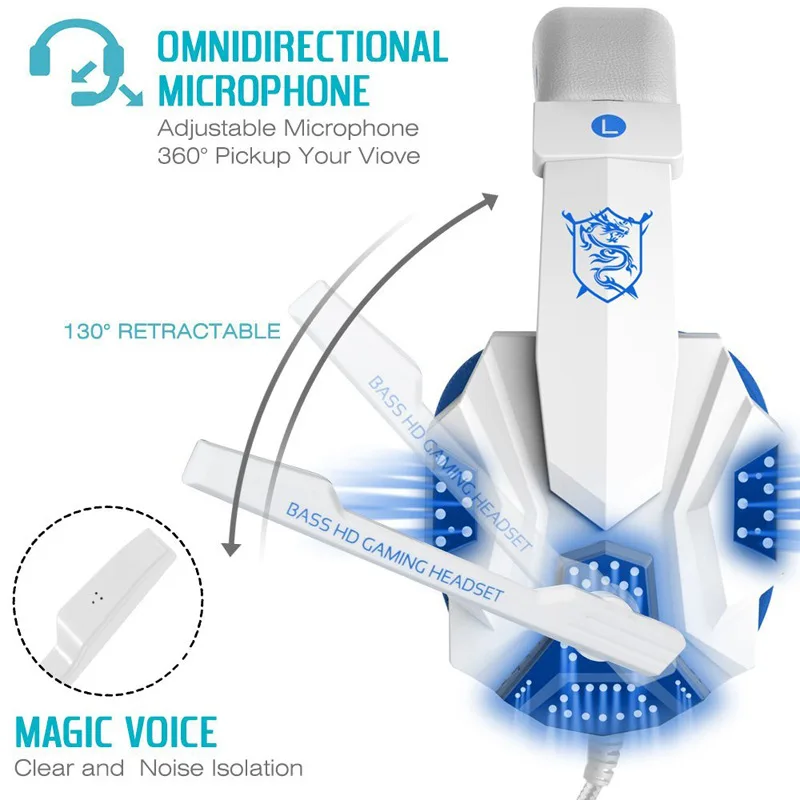 Glowing Stereo Computer Wired Gaming Headset Headphone With Microphone Mic LED light for PC