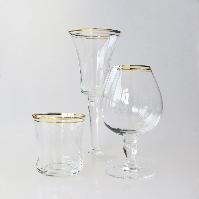 Wholesale Handmade High Quality Red Wine Glass With Gold Sliver Rim