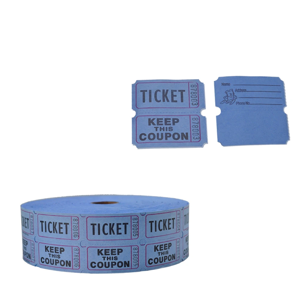 Raffle Tickets Consecutively Numbered Double Ticket Roll, Blue, 2000 Tickets per Roll