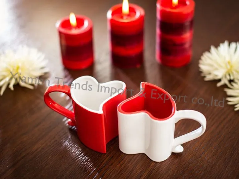 Heart shape ceramic pink couple mug,heart love ROMANTIC valentines day 2pcs set CERAMIC COFFEE TEA MUGS