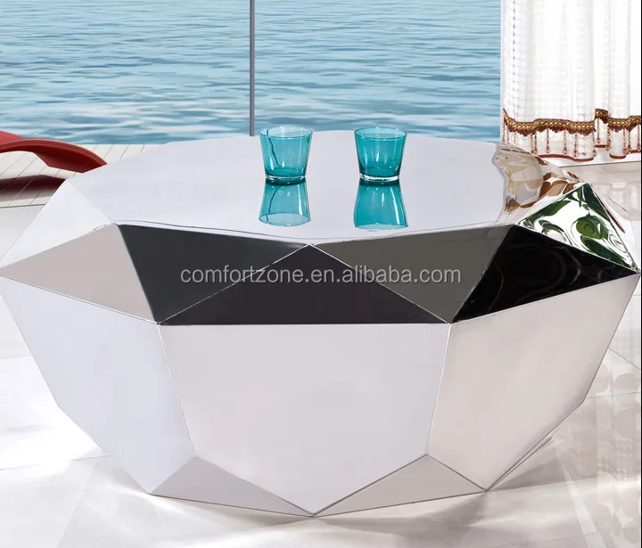 CN8023 antique modern round silver mirror coffee table with stools