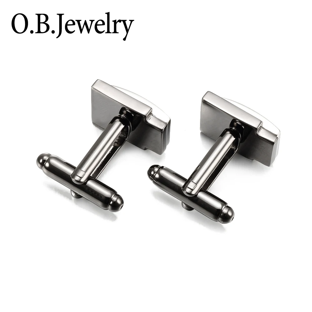 Best Metal Cufflinks Silver & Black Color Double Plating High Quality Mens Business Metal Blank Square Cufflink Free Sample