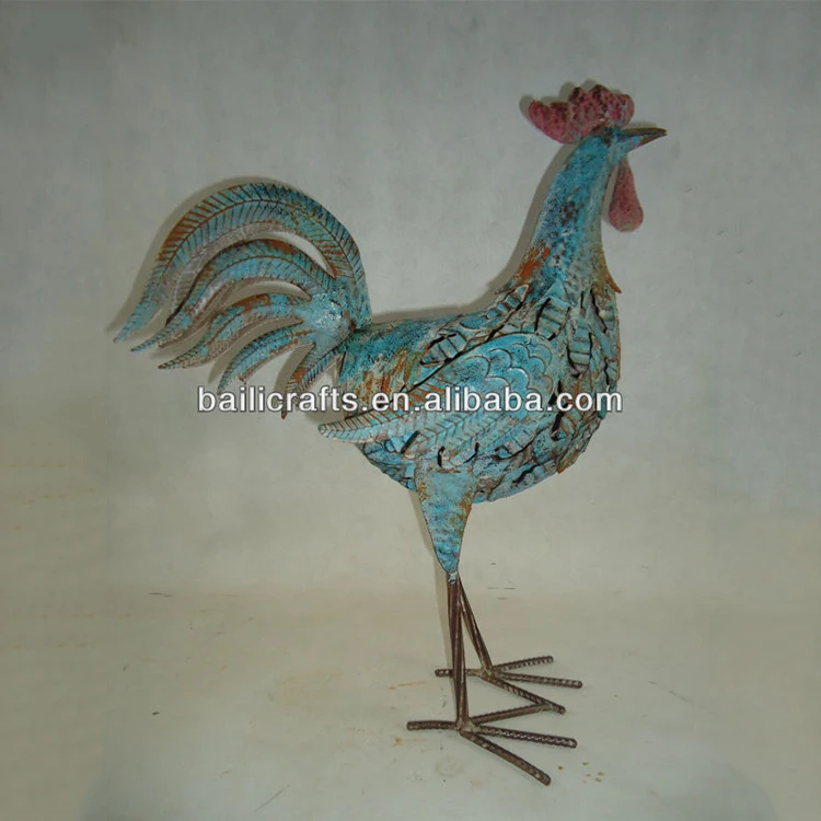 Wholesale cheap metal rooster figurine garden animal ornament