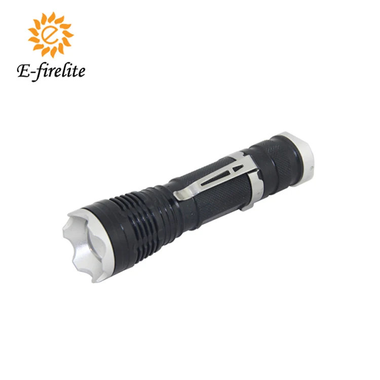 high power rechargeable adjustable focus lens led flashlight with metal clip