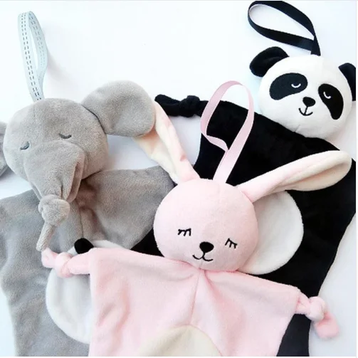 Free Sample Plush Panda Security Blanket/Rabbit Soft Baby Blanket Soothing Towel