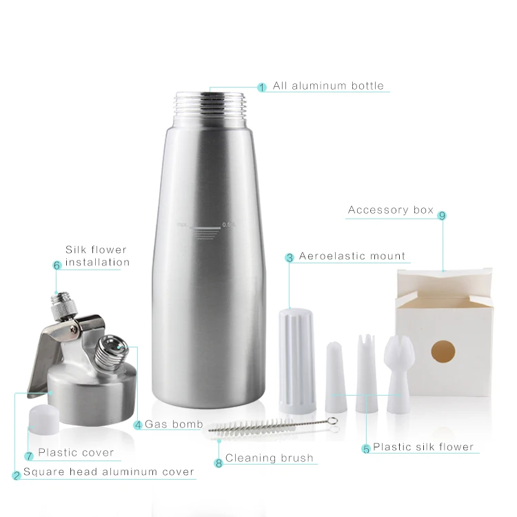 250ml/500ml/1000ml aluminum whipped cream dispenser / Aluminum cream whipper+three nozzles and one holder
