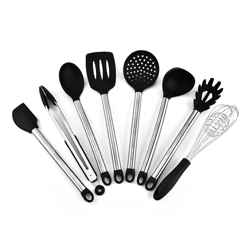 
Good Quality Eco-friendly Stocked Feature Amazon Hot-selling Silicone and stainless steel Kitchen utensil Set/8 
