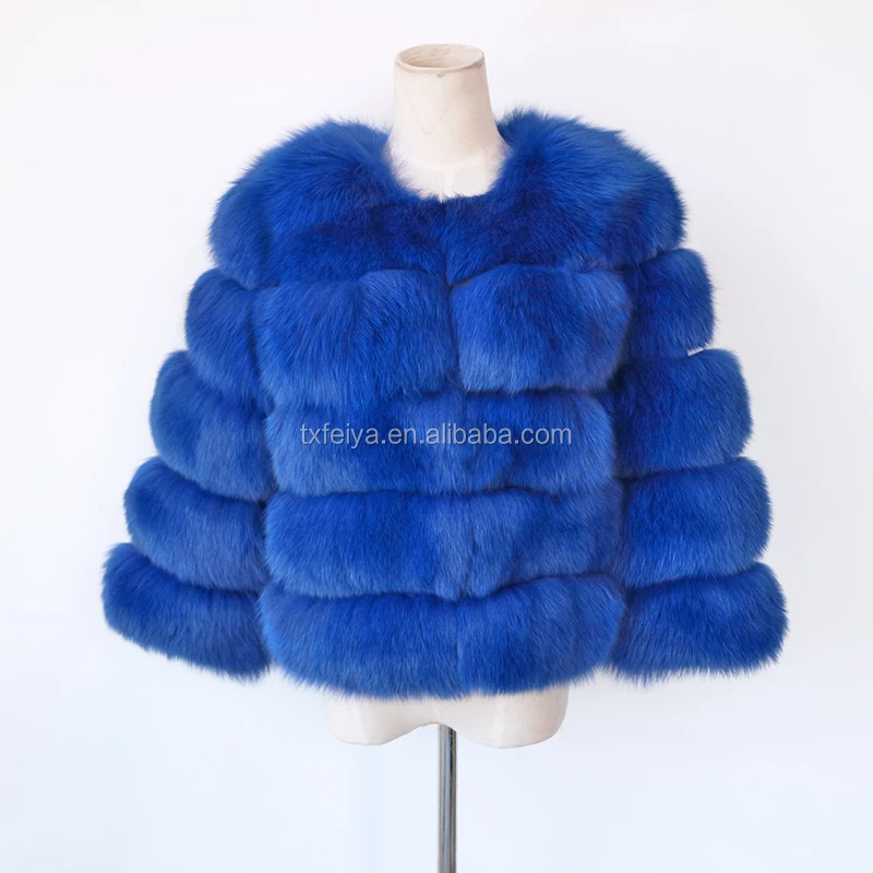 Wholesale women real fox fur coat winter warm blue fur coat fox fur coat for women