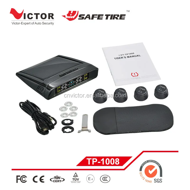 Solar Charged TPMS 4 tires pressure tire pressure digital monitoring sensor LCD display with external valve cap sensor