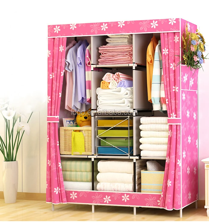 Modern Portable Fabric Wardrobe Iron and Plastic Folding Storage Cabinet for Baby and Home Use for Bedroom Furniture
