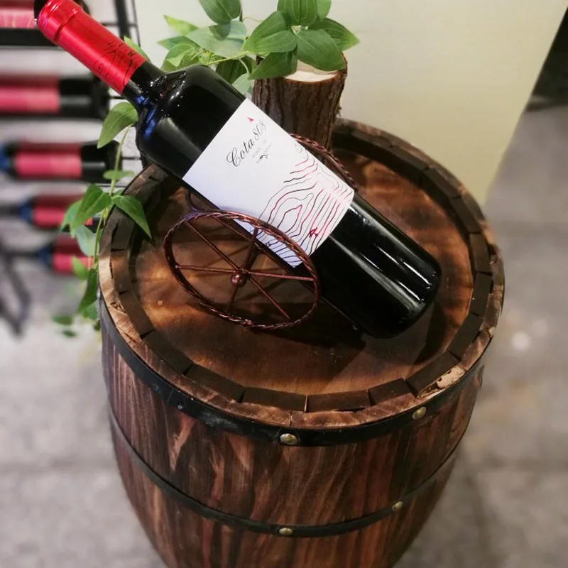 
Antique Beer Wine Barrel Flower Rack Charried Fir Wood Decoration Wine Barrel Wedding Bar Ornament Property Barrel 