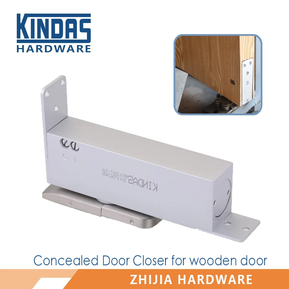 Concealed floor closer/floor hinge for wooden door