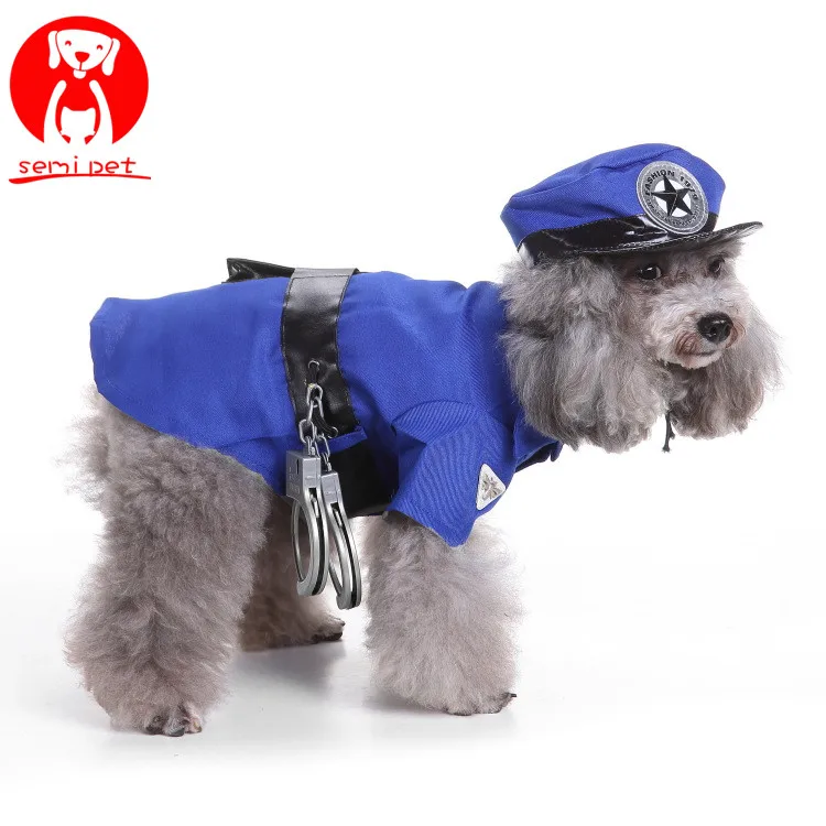 Pet Dog Cat Costumes Cool Police Uniform Coat Halloween Cosplay Clothes For Puppy Dogs Theme Party Dressing Up