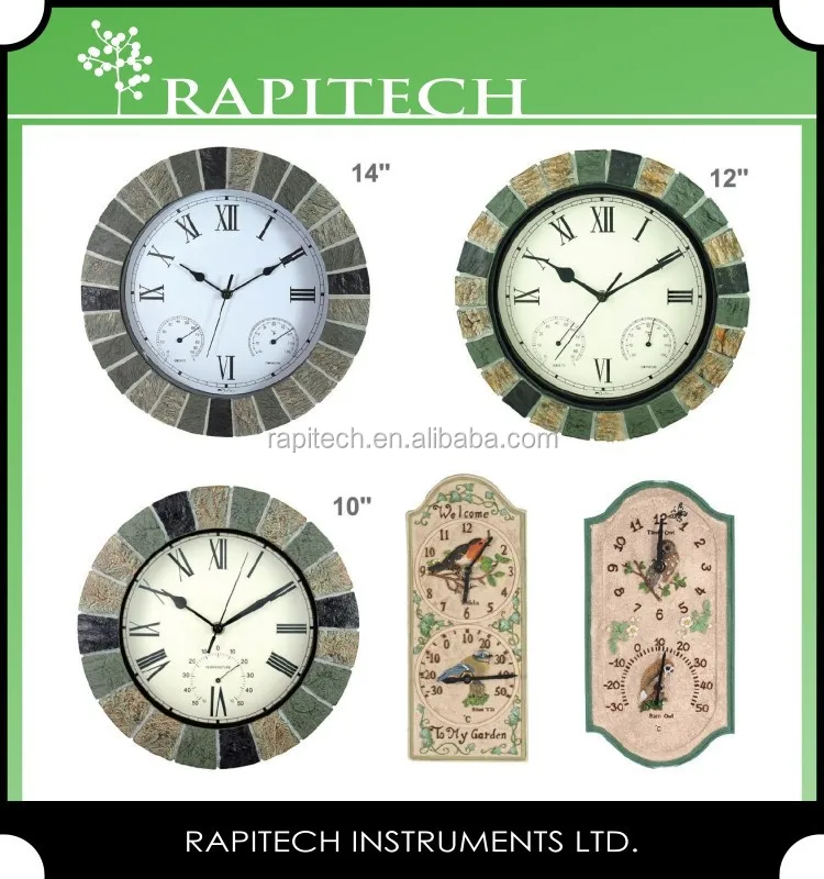 12 Inch Built in Polyresin Thermometer Garden Clock