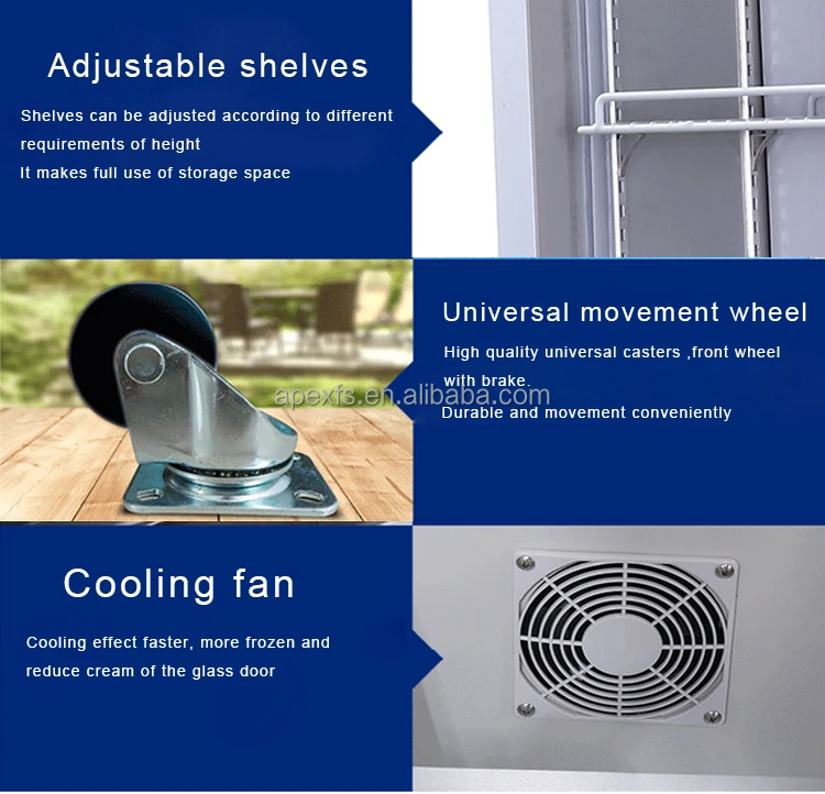 Dynamic Cooling Black White Glass Door Display Cooler Display Fridge Triple Door Upright Cooler