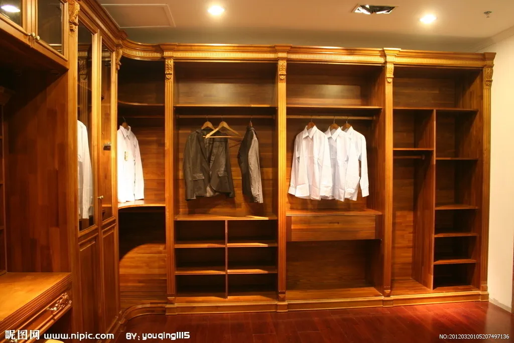 Beautiful wooden cabinets 4 doors louver design bedroom wardrobe