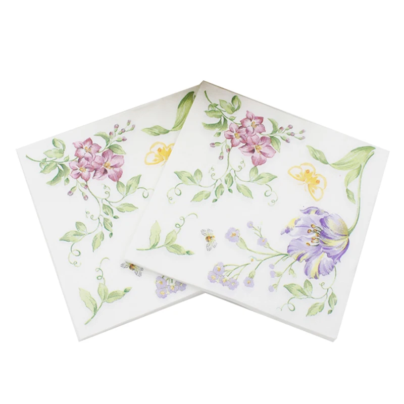 Floral Paper Napkin With Bee Flower Para Festas & Party Tissue Napkin Supply Decoration 33cm*33cm